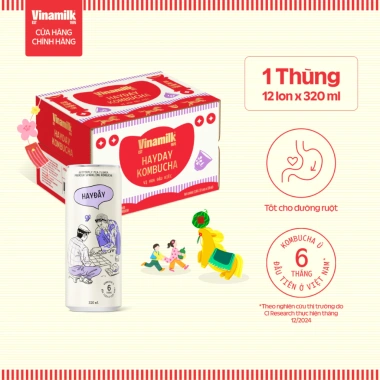 Kombucha thùng 12 lon 320ml có gaz, nhiều vị - Giá ưu đãi, nhận bao bì Tết 7