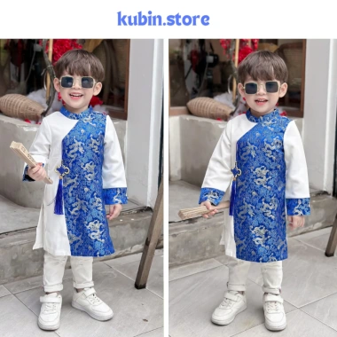 KUBIN Áo Dài Cách Tân Bé Trai Gâm Rồng Cao Cấp Size 8‑40kg Giá 75.000 VNĐ