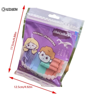 Kuzhen 40 Tăm Xỉa Răng Lụa Tơ Tằm Động Vật Dễ Thương, Răng Sạch Trẻ Em