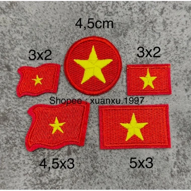 Lá cờ đỏ sao vàng thêu ủi nhiệt gắn kẹp tóc, vá áo rách giá 4,450₫