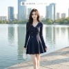 La Rosa Đầm Len Mini Dáng Xòe Thanh Lịch Cổ V Đính Nơ, Cúc Ôm Eo Tôn - 469k