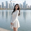 La Rosa Đầm Len Mini Dáng Xòe Thanh Lịch Cổ V Đính Nơ, Cúc Ôm Eo Tôn - 469k 4