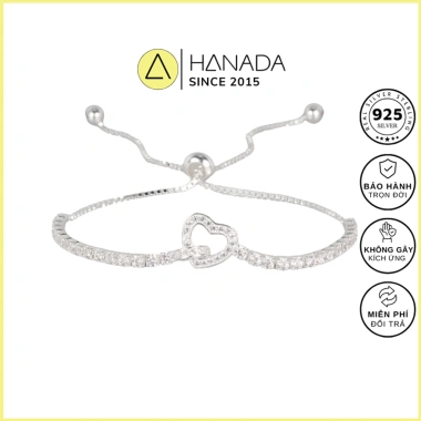 Lắc tay bạc 925 Hanada Trái Tim Vô Cực Đính Đá Lấp Lánh Vòng tay dây rút
