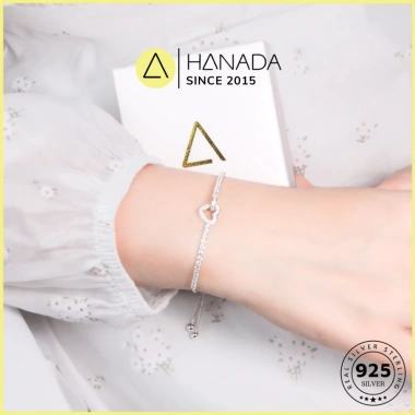 Lắc tay bạc 925 Hanada Trái Tim Vô Cực Đính Đá Lấp Lánh Vòng tay dây rút