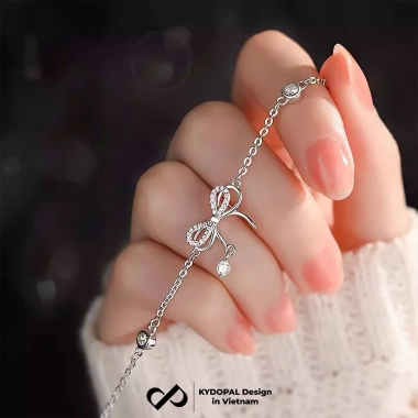 Lắc tay bạc KYDOPAL charm nơ đính đá cá tính 925 - Giá ưu đãi 610k HCM Hỏa Tốc 6
