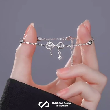 Lắc tay bạc KYDOPAL charm nơ đính đá cá tính 925 - Giá ưu đãi 610k HCM Hỏa Tốc 8