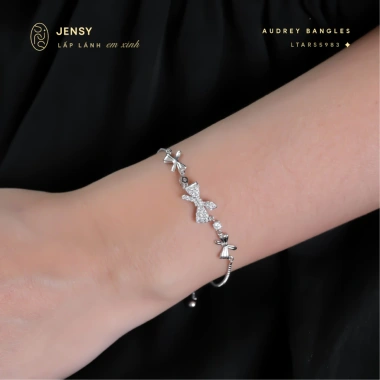 Lắc Tay Bạc Nữ JENSY Nơ Sang Mix Đá Dây Rút Audrey LTARS5.983 Vòng Tay 925 3