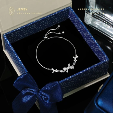 Lắc Tay Bạc Nữ JENSY Nơ Sang Mix Đá Dây Rút Audrey LTARS5.983 Vòng Tay 925 5