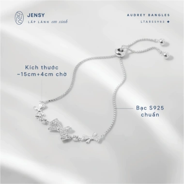Lắc Tay Bạc Nữ JENSY Nơ Sang Mix Đá Dây Rút Audrey LTARS5.983 Vòng Tay 925 7