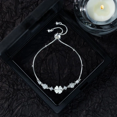 Lắc tay bạc nữ Laura Jewelry vòng cỏ bốn lá đá lấp lánh, dây rút 925 - 509.000 3