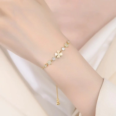 Lắc tay bạc nữ Laura Jewelry vòng cỏ bốn lá đá lấp lánh, dây rút 925 - 509.000 6