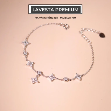 Lắc tay bạc nữ mạ bạch kim LAVESTA LAV149 - Mặt cỏ 4 lá may mắn, cảm xúc, 925k