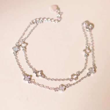 Lắc tay bạc nữ mạ vàng hồng 18K & bạch kim LAV134 - Cỏ bốn lá 2 dây Hera, 960k