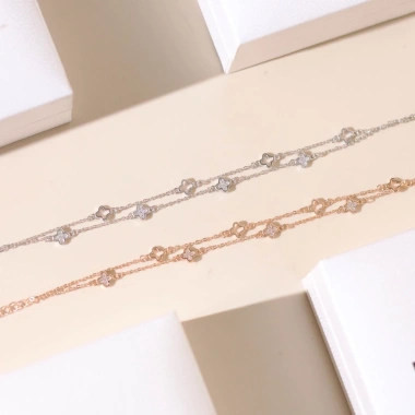 Lắc tay bạc nữ mạ vàng hồng 18K & bạch kim LAV134 - Cỏ bốn lá 2 dây Hera, 960k