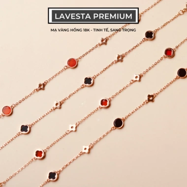 Lắc tay bạc nữ mạ vàng hồng 18K LAVESTA cỏ 4 lá đá Wendy tỏa sáng, chỉ 815.000 VND