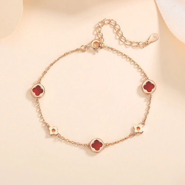 Lắc tay bạc nữ mạ vàng hồng 18K LAVESTA cỏ 4 lá đá Wendy tỏa sáng, chỉ 815.000 VND