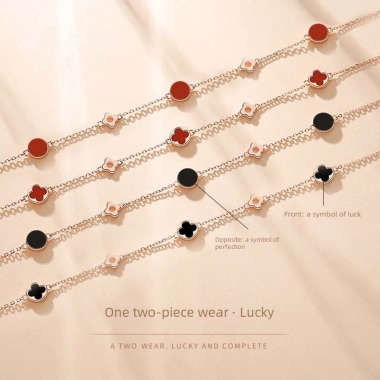 Lắc tay bạc nữ mạ vàng hồng 18K LAVESTA cỏ 4 lá đá Wendy tỏa sáng, chỉ 815.000 VND