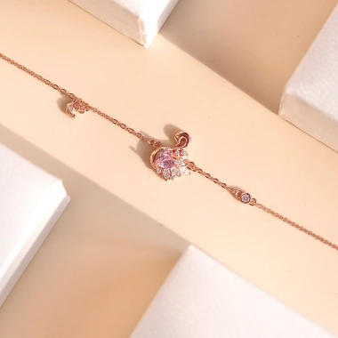 Lắc tay bạc nữ mạ vàng hồng 18K LAVESTA Fiona mặt thiên nga sang trọng 880k 5
