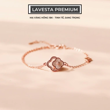 Lắc tay bạc nữ mạ vàng hồng 18K LAVESTA LAV061 cỏ 4 lá đôi thiết kế mới sang chảnh - Giá ưu đãi 840k