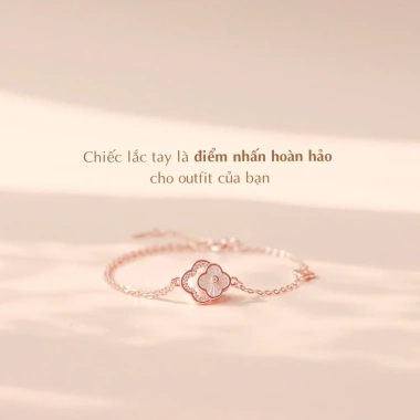 Lắc tay bạc nữ mạ vàng hồng 18K LAVESTA LAV061 cỏ 4 lá đôi thiết kế mới sang chảnh - Giá ưu đãi 840k