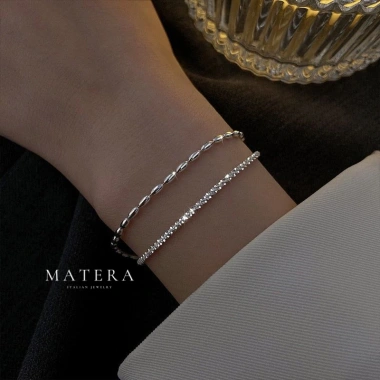 Lắc tay bạc nữ MATERA S925 2 lớp dải gạo bắt sáng cao cấp - giảm 22%