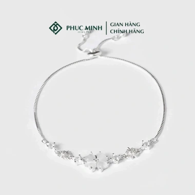Lắc tay bạc nữ PMJ mặt cỏ bốn lá đá lấp lánh, dây rút, đính đá – 489.000 VND