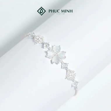 Lắc tay bạc nữ PMJ mặt cỏ bốn lá đá lấp lánh, dây rút, đính đá – 489.000 VND 2