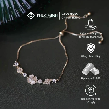 Lắc tay bạc nữ PMJ171 - Vòng tay mặt hoa đính đá, dây rút cá tính, giá 499k