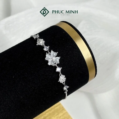 Lắc tay bạc nữ PMJ171 - Vòng tay mặt hoa đính đá, dây rút cá tính, giá 499k