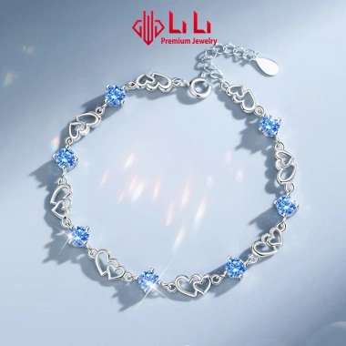 Lắc tay bạc nữ S925 Anaya Đá CZ cao cấp hình trái tim ghép đôi, giảm giá 20% 4