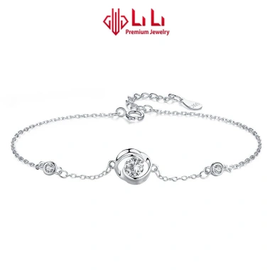 Lắc tay bạc nữ S925 LiLi đính đá CZ hình bông hoa hồng Rose - Giá chỉ 1.637.000 VND