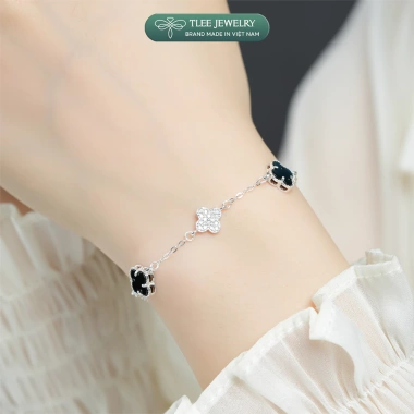 Lắc tay bạc nữ TLEE 4 lá đa sắc sang trọng, charm hoa cỏ, đá 8mm LT474 - Giá ưu đãi 660k 3