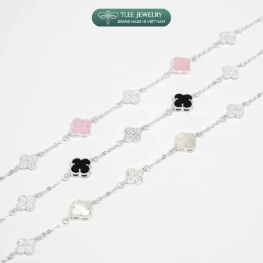 Lắc tay bạc nữ TLEE 4 lá đa sắc sang trọng, charm hoa cỏ, đá 8mm LT474 - Giá ưu đãi 660k 5
