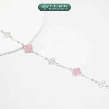 Lắc tay bạc nữ TLEE 4 lá đa sắc sang trọng, charm hoa cỏ, đá 8mm LT474 - Giá ưu đãi 660k 7