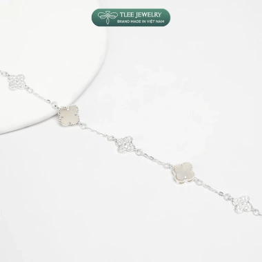 Lắc tay bạc nữ TLEE 4 lá đa sắc sang trọng, charm hoa cỏ, đá 8mm LT474 - Giá ưu đãi 660k 8