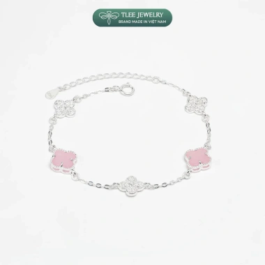 Lắc tay bạc nữ TLEE 4 lá đa sắc sang trọng, charm hoa cỏ, đá 8mm LT474 - Giá ưu đãi 660k 10