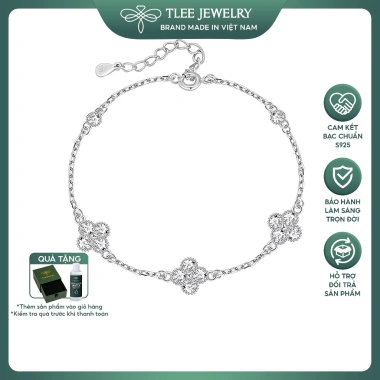 Lắc tay bạc nữ TLEE bốn lá đính đá 3 charm mix, ổ đá tròn sang trọng, may mắn - Giá 510.000đ