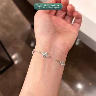 Lắc tay bạc nữ TLEE bốn lá đính đá 3 charm mix, ổ đá tròn sang trọng, may mắn - Giá 510.000đ