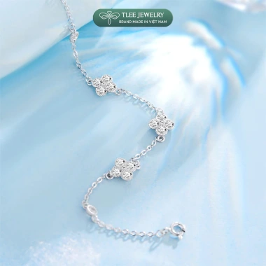 Lắc tay bạc nữ TLEE bốn lá đính đá 3 charm mix, ổ đá tròn sang trọng, may mắn - Giá 510.000đ