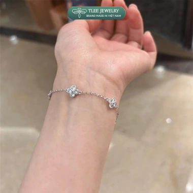 Lắc tay bạc nữ TLEE bốn lá đính đá 3 charm mix, ổ đá tròn sang trọng, may mắn - Giá 510.000đ