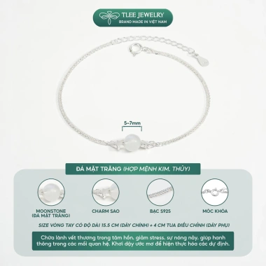 Lắc tay bạc nữ TLEE charm ngôi sao và đá phong thủy tự nhiên - Giá ưu đãi 576.000₫