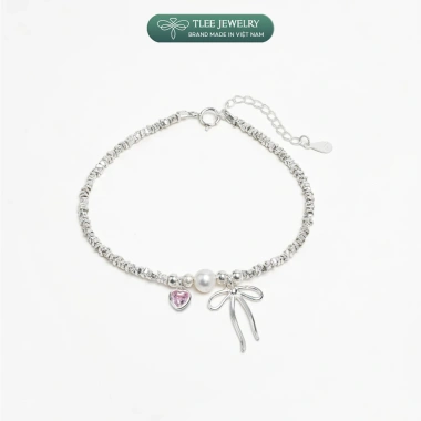 Lắc tay bạc nữ TLEE – Hạt bạc vỡ, charm nơ thắt, trái tim đá hồng, giảm 17% 5 Lắc tay bạc nữ TLEE – Hạt bạc vỡ, charm nơ thắt, trái tim đá hồng, giảm 17% 5