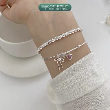 Lắc tay bạc nữ TLEE LT370 - Charm nơ thắt, ngôi sao & tim hồng, giảm giá 23% 5