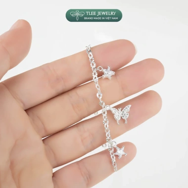Lắc tay bạc nữ TLEE LT401 dây hoa, charm hồ điệp, ánh sao lấp lánh, giảm giá 620k