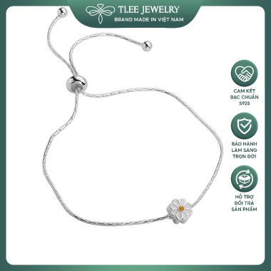 Lắc tay bạc nữ TLEE - Vòng mì rút charm hoa cúc xinh xắn, giảm giá 864.000đ