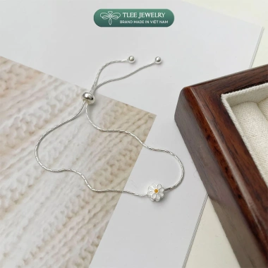 Lắc tay bạc nữ TLEE - Vòng mì rút charm hoa cúc xinh xắn, giảm giá 864.000đ