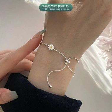 Lắc tay bạc nữ TLEE - Vòng mì rút charm hoa cúc xinh xắn, giảm giá 864.000đ