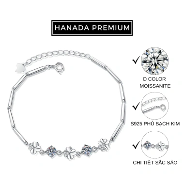 Lắc tay HANADA Moissanite 5mm cỏ bốn lá, bạc 925 phủ bạch kim, không đen không mờ - 1.2tr 2