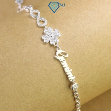 Lắc tay kim cương Moissanite bạc nữ 4 ly cỏ bốn lá khắc tên GRA cao cấp LTNM15 TNJ 1.62tr