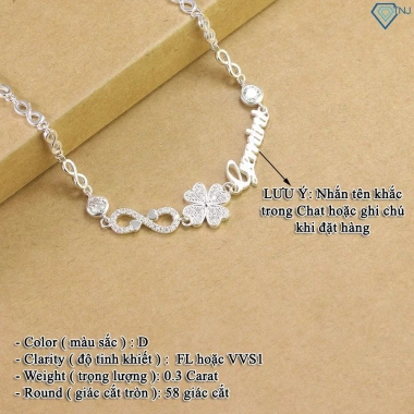 Lắc tay kim cương Moissanite bạc nữ 4 ly cỏ bốn lá khắc tên GRA cao cấp LTNM15 TNJ 1.62tr